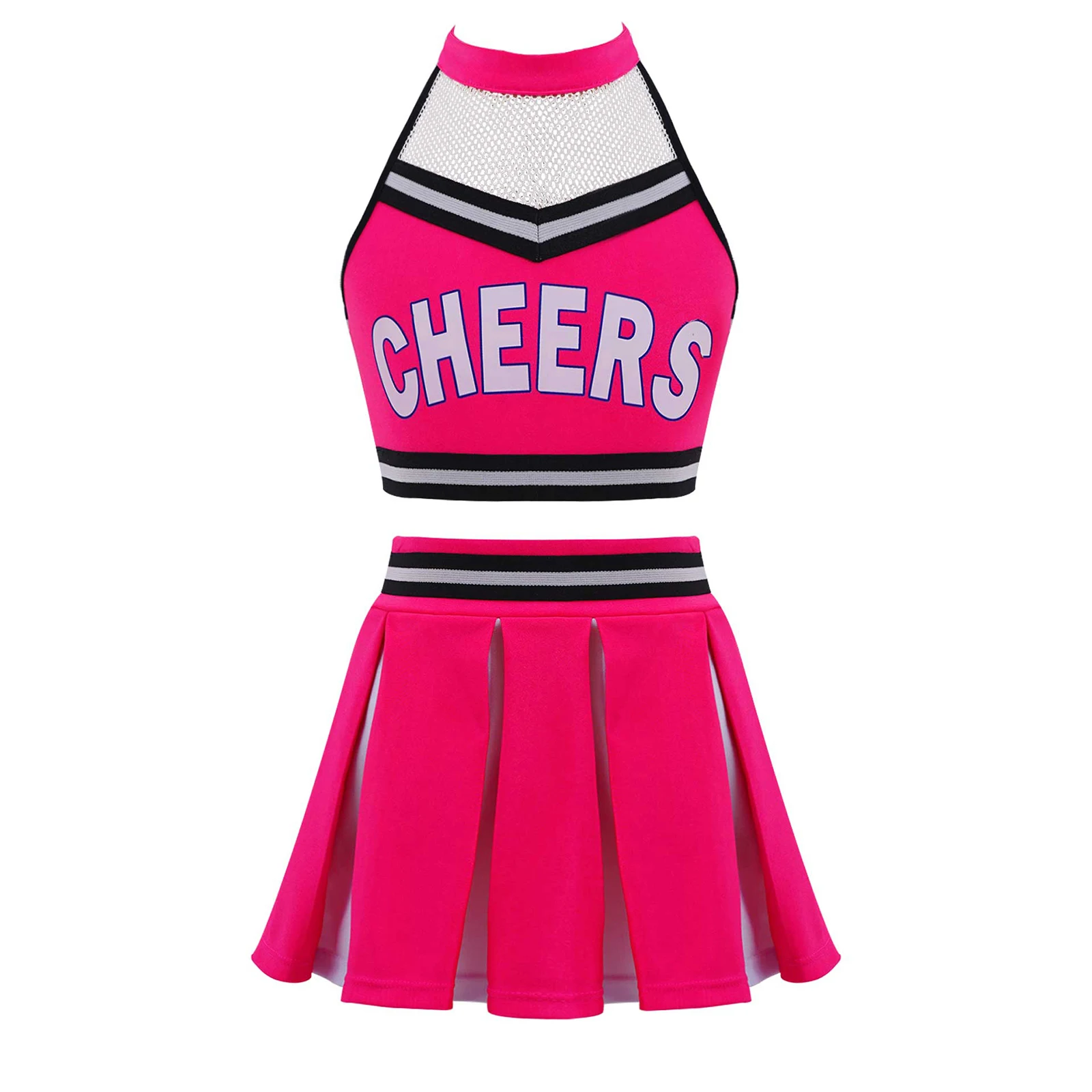 Kids Girls Cheerleading Costume Dancewear Set Crop Top + Pleated Skirt Cheers Dancing Suit for Competition Cheerlead Uniforms