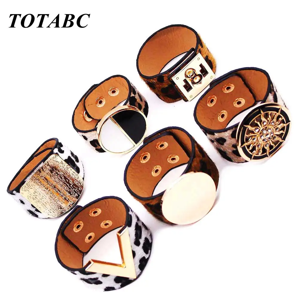 TOTABC Fashion Leopard Charm Leather Bracelets For Women Wristband  V Cuff Wrap Bracelets & Bangles Femme Jewelry Gift