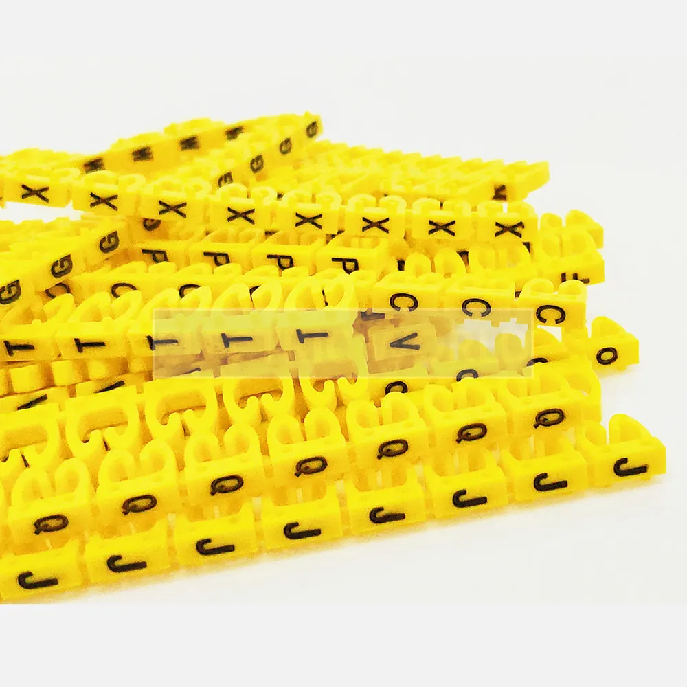 Plastic C-type Clip on cable marker label EC-0 Wire Marker alphabit A-Z Cable Size1.5 sqmm yellow plastic cable markers