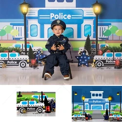 Police Station Backdrop for Party Police Car City Night Guard Patrol Photo Background Photography Backdrop Police Theme Decor