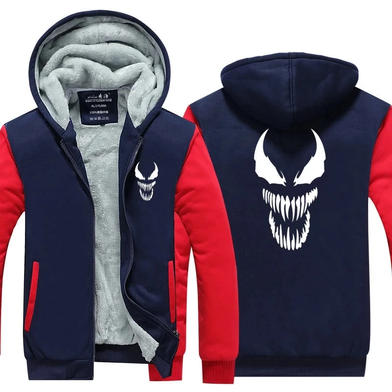 Venom Cosplay Kostuum Lichtgevende Sweatshirt Sportkleding Streetwear Hoodie Hooded Mannen Dikker Rits Trainingspak Winterjas Jas