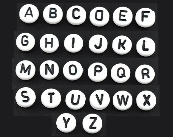 DoreenBeads 500Pcs Flat Round Handmade Spacer Beads Acrylic Alphabet/Letter "A-Z"  Jewelry Bracelet DIY Making Material Bead 7mm