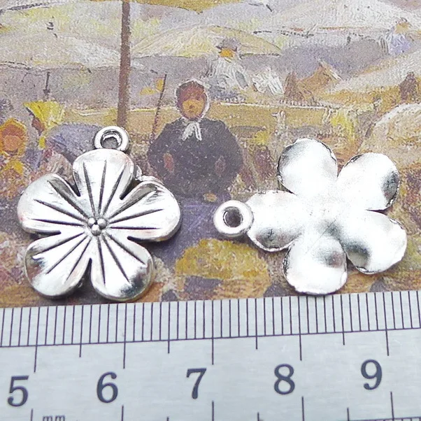 15pcs/Lot 20x23mm Antique Silver Color Flower Charms Pendant For Jewelry Making DIY Jewelry Findings