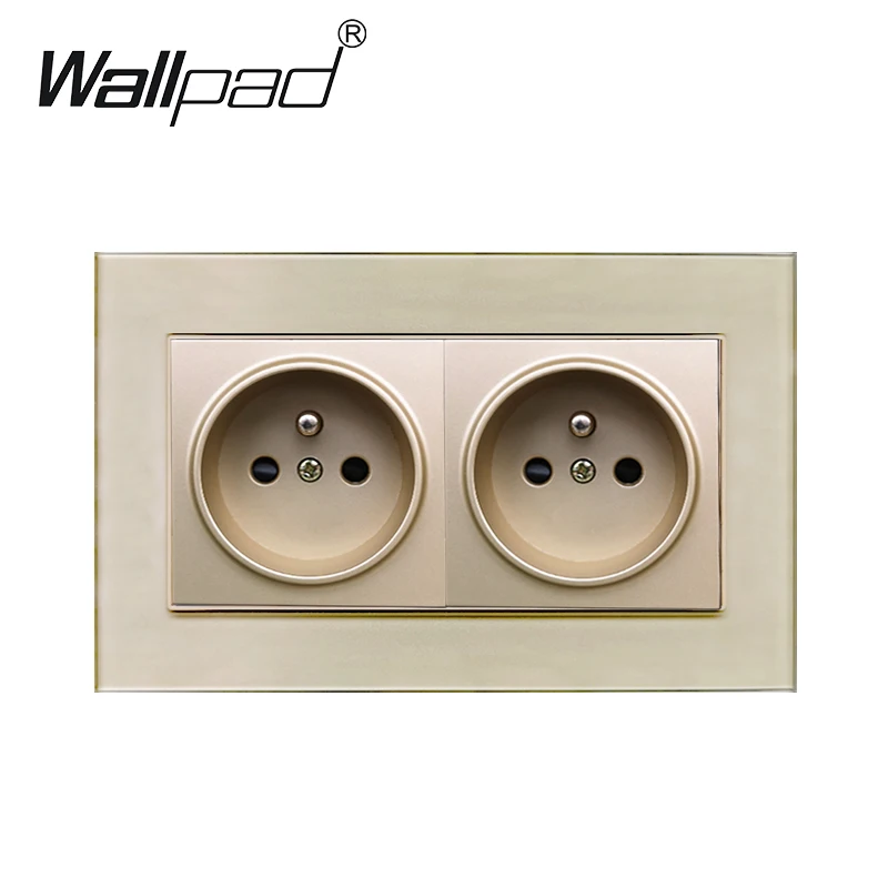 

Double French Power Socket Glass Panel Wallpad 16A Electrical Power Wall Outlet French 146mm * 86mm