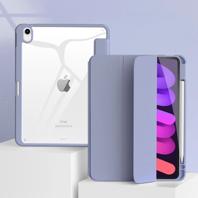 

Case For iPad Mini 6th Generation Pu Leather Smart Cover For iPad Mini 6 2021 Clear Acrylic Back With Pencil Holder Tablet Case