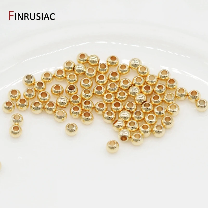 14K Gold Plated Round Smooth Ball Spacer Beads For Jewellery Making Supplies, Brass Separators Beads For DIY Needlework Craft