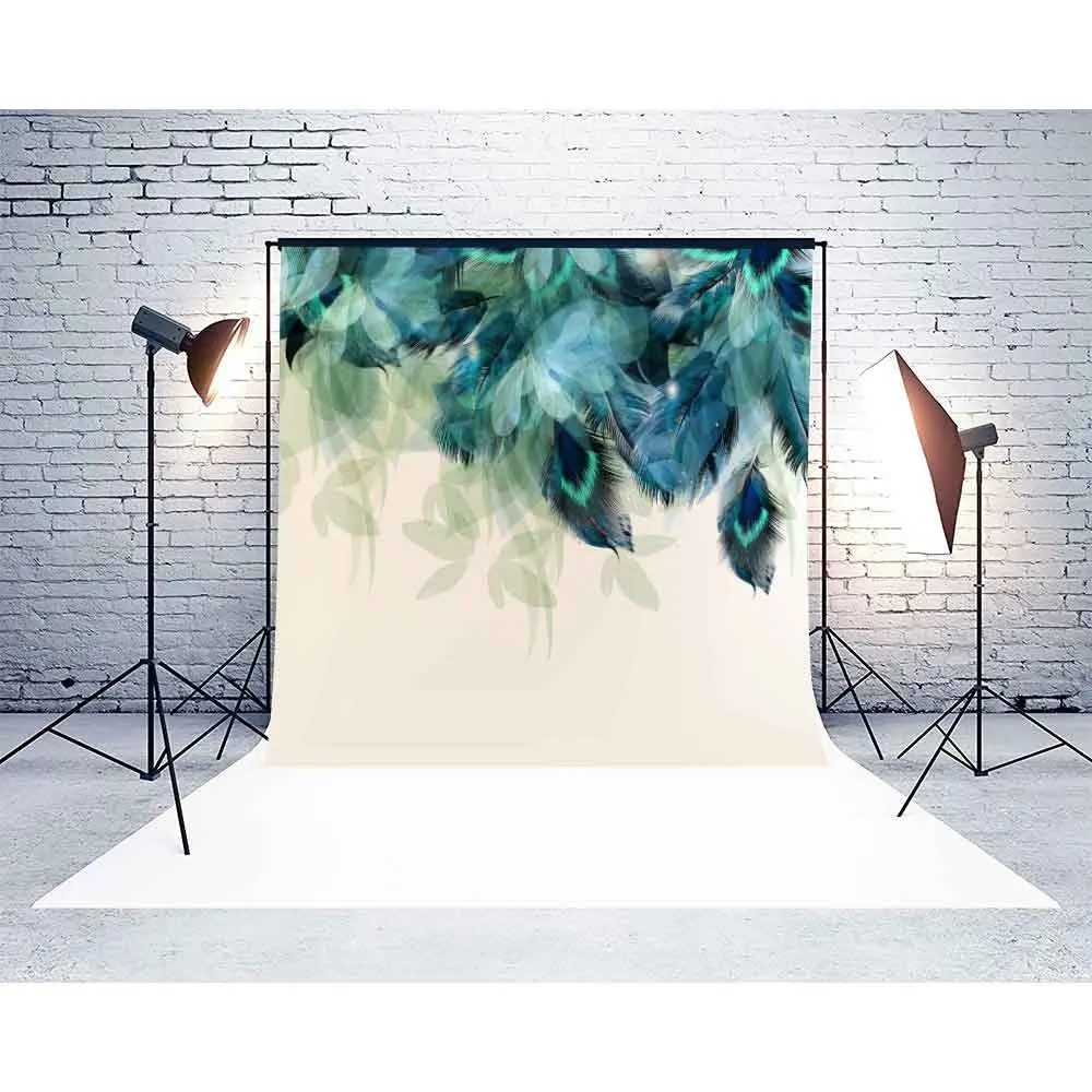 

Floral Peacock Feathers Blue Shiny White photography backgrounds High quality Computer print wedding backdrops