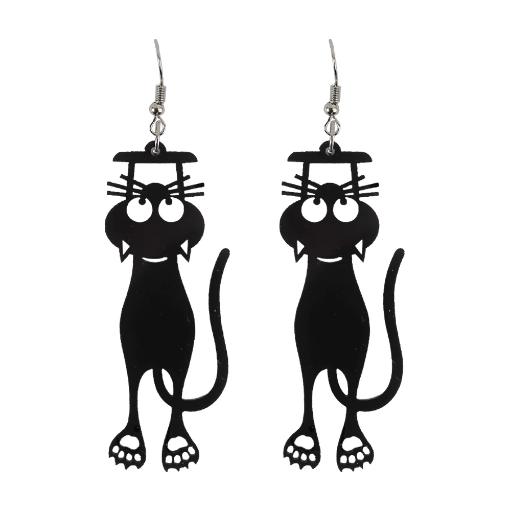 

Punk Cute Acrylic Black Cat Earrings For Women Girls Asymmetrical Hollow out Long Dangle Earrings Fashion Party Jewelry Gifts