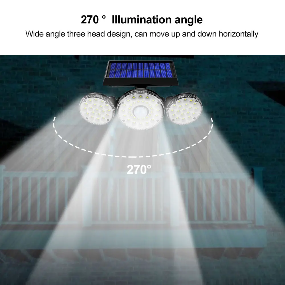 Imagem -05 - Led 70 Cob Pir Sensor de Movimento Painel Solar Jardim Lâmpada 270 Grande Angular Ip65 Holofotes ao ar Livre Segurança Luz de Parede Inundação 15w 78 70