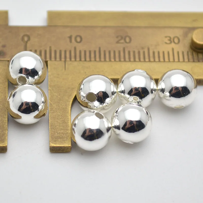 Silver Color Plating Metal Copper Round Ball Beads Spacers 4mm 5mm 6mm 8mm 10mm 12mm 14mm 16mm Jewelry Findings 100PC/Lot