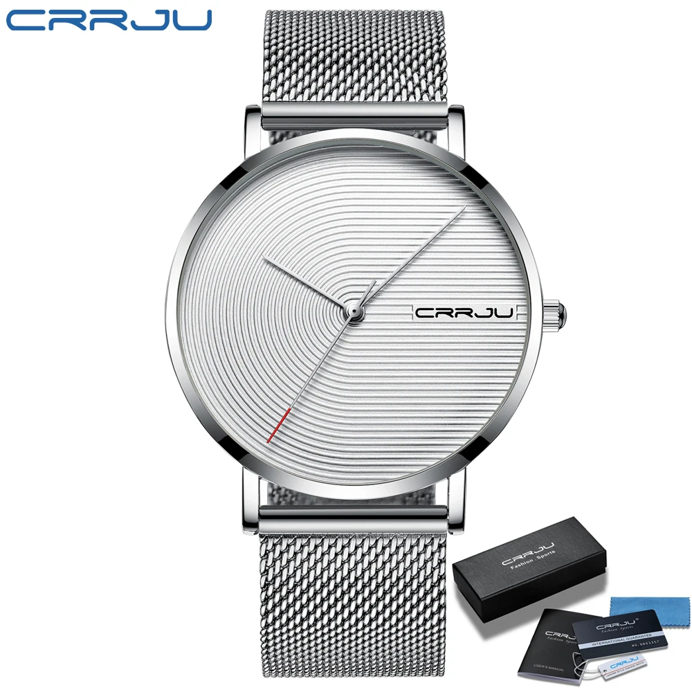 CRRJU Men Watch Luxury Fashion Ultra-thin Mesh Strap Watch Casual Silple Waterproof White Men Quartz Wristwatch Gift for Men