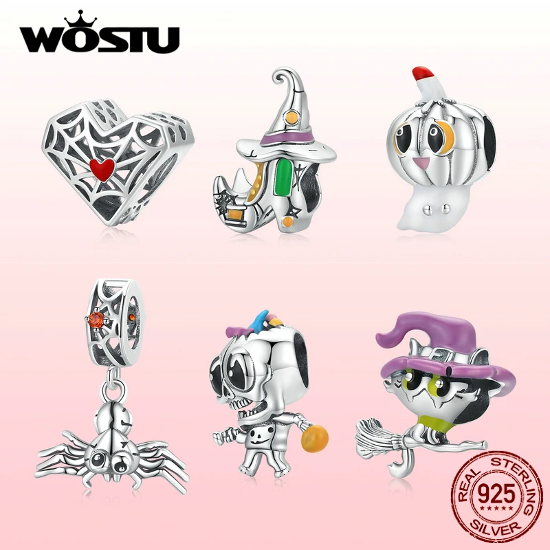 

Бусины-подвески в форме кота ведьмы WOSTU, 925, череп из стерлингового серебра