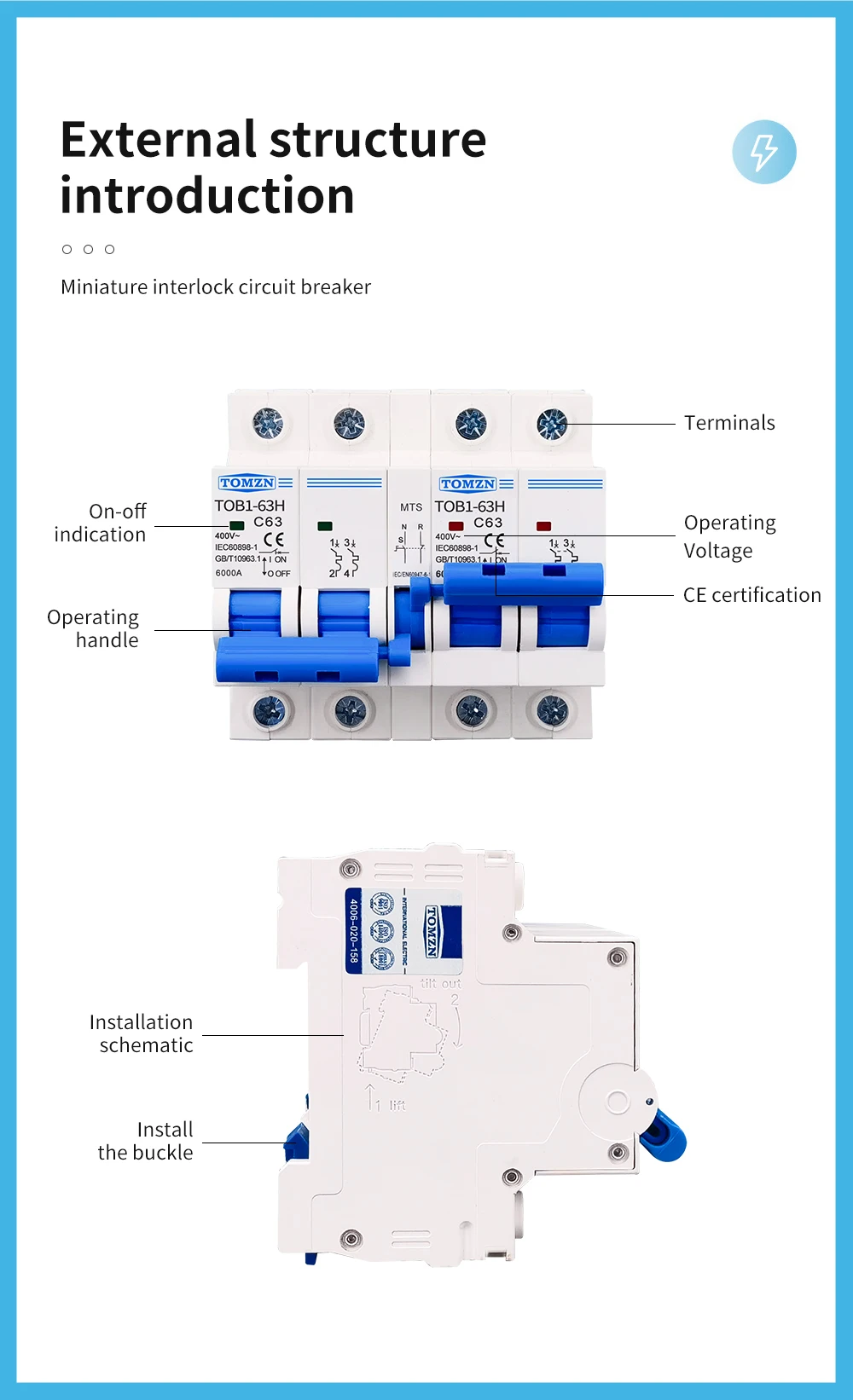 2P+2P MTS TOMZN AC Dual-Power Manueller Transferschalter Leistungsschalter MCB 50HZ/60HZ – Detail 6
