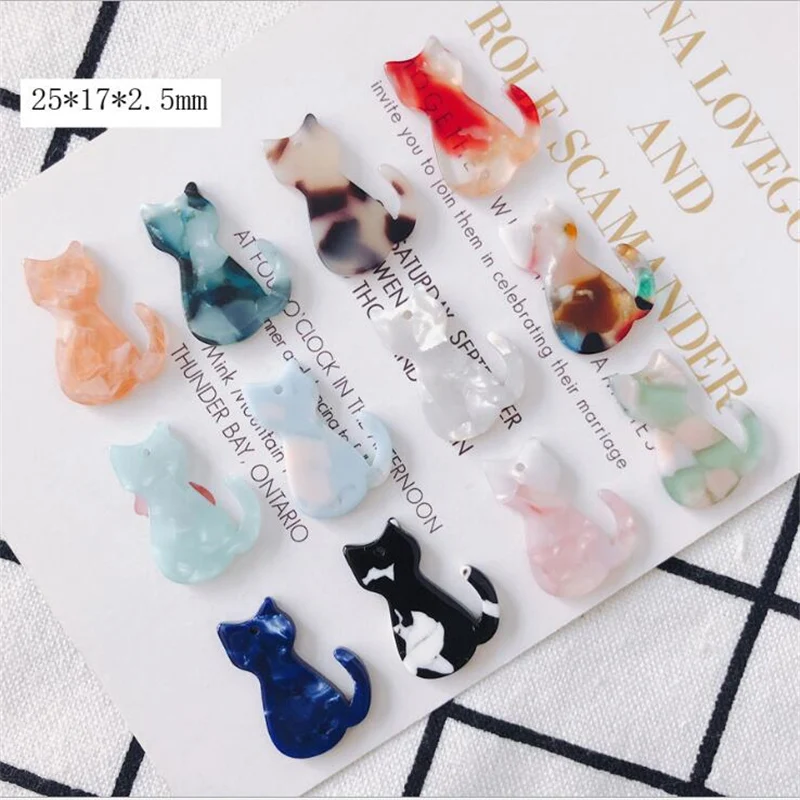 10pcs/lot multi color acetic acid animal cat charms connectors for diy fashion earrings necklace acrylic beads jewelry making