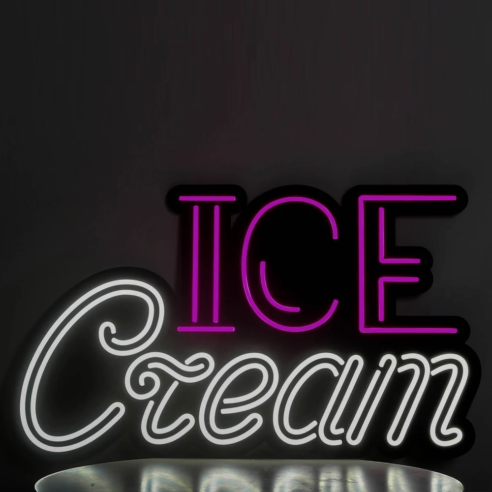 HANDWRITING ICE CREAM Neon Sign Wall Art Neon Board Decorative Background for Dessert Station Restaurant Pub Café Party Holiday