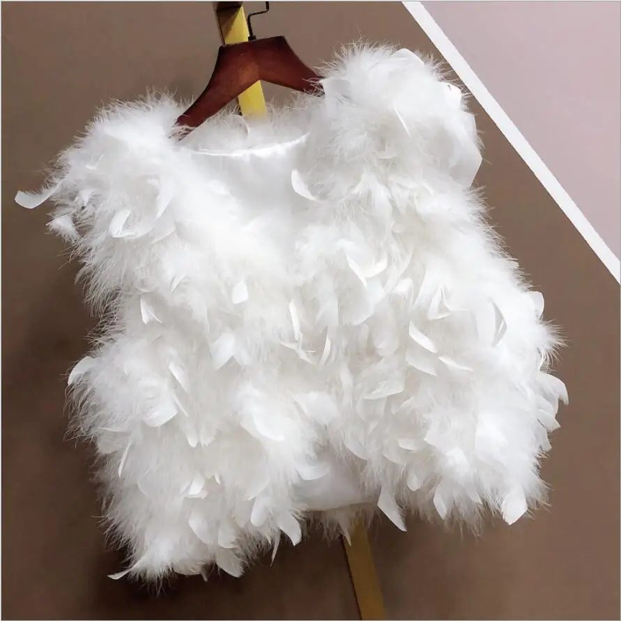 

100% Women Real Ostrich Feather Vest Small Cape for Wedding for Party Bride Furry White Fluffy Luxurious Ramantic Outwear