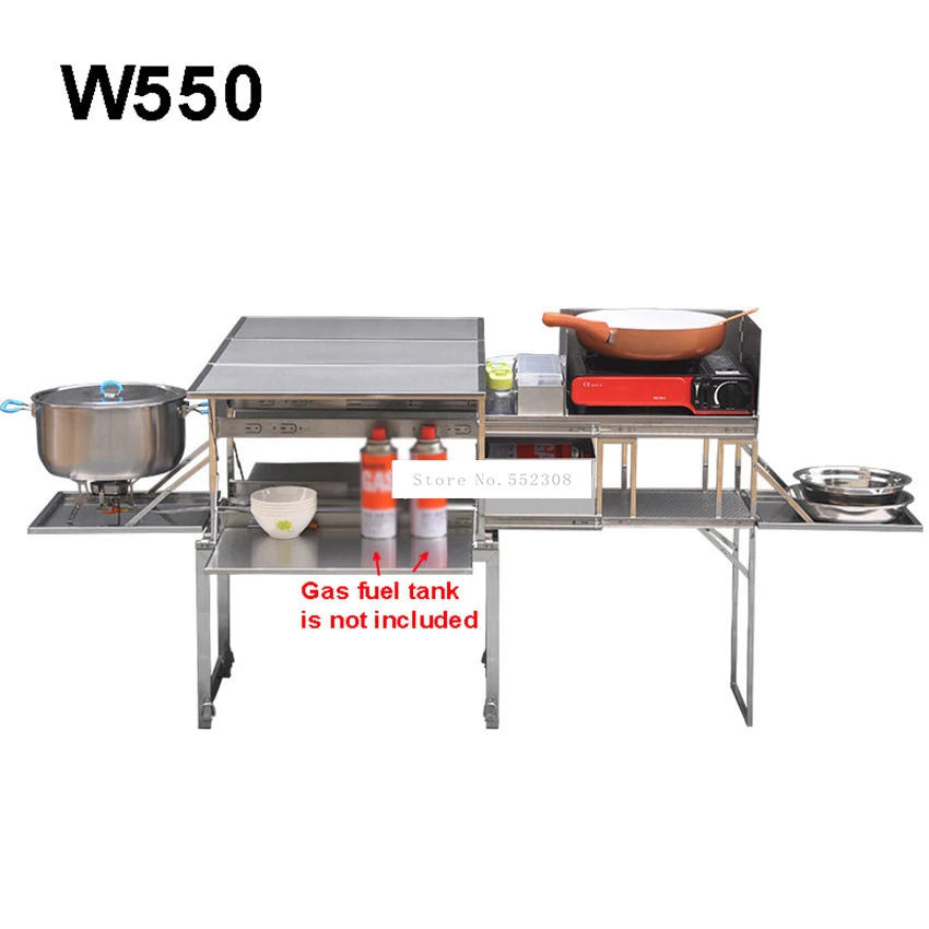 

W550 5-10 Person Outdoor Mobile Kitchen Foldable Stainless Steel Cooking Desk Hiking Camping Gas Stove Cooker Stove + Windshield