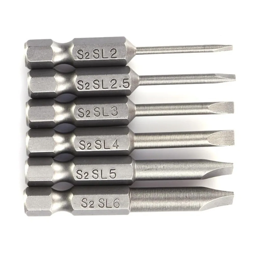 6pcs 50mm Slotted Tip Screwdriver Bit S2 Alloy Steel Flat Head Slotted Magnetic Screwdrive Hand Repair Kits Tools