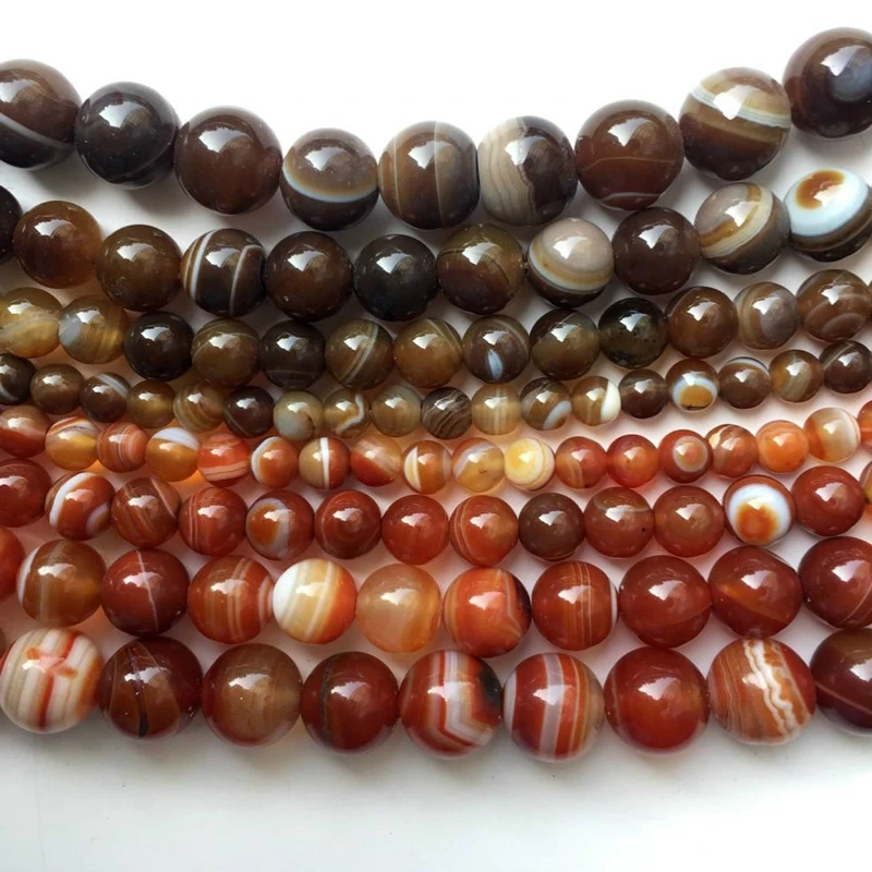 Natural Stone Beads Two Style Striped Agat For Beading Brown Gules 4-12mm Dull Polish Wholesale Beads For Jewelry DIY Accessorie