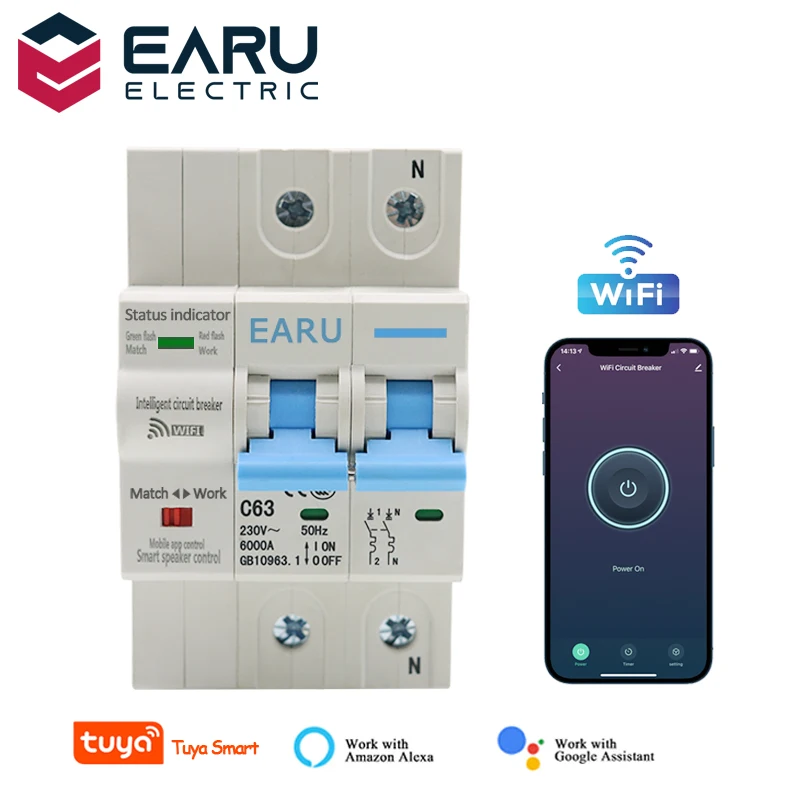 1/2/3/4P 6-80A Wireless Smart WIFI Circuit Breaker Timer 220V Tuya APP Vioce Remote Control Switch Work with  Alexa Google Home