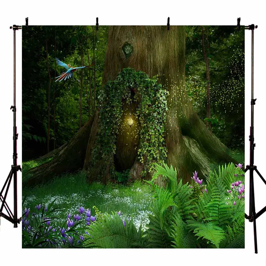 

Avezano Photography Backdrop Spring Forest Flower Bird Elf Green Leaf Children Portrait Background Photo Studio Photozone Decor