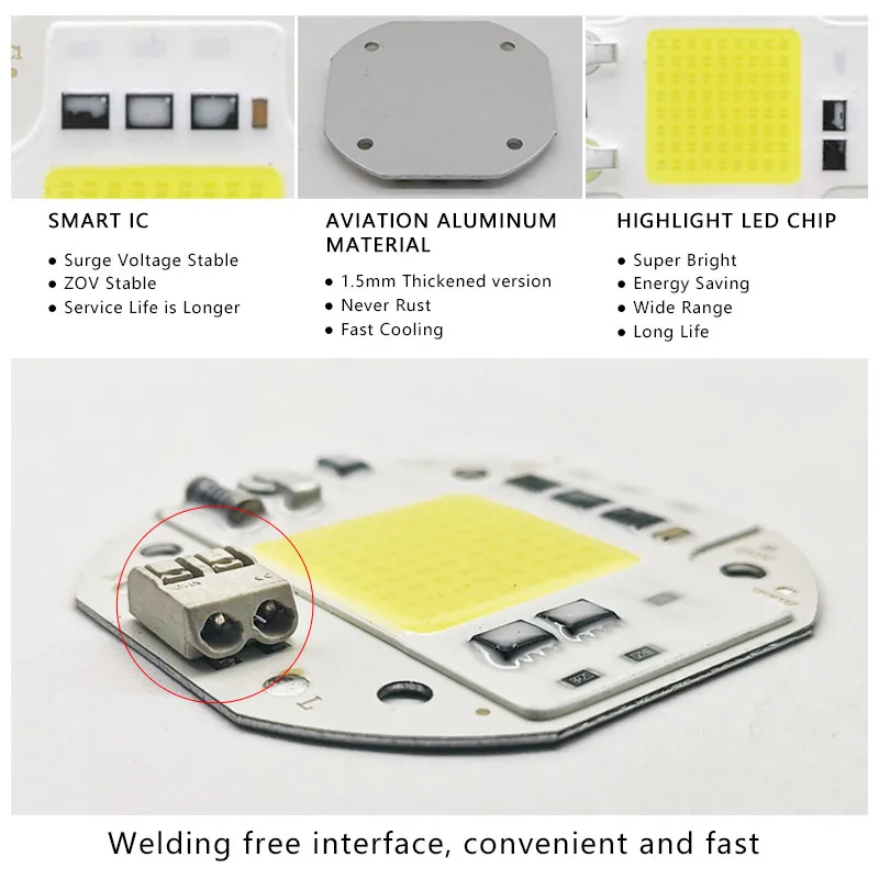 AC110V 220Vไม่มีเชื่อมLEDชิปCOB 20W 30W 50Wเต็มสเปกตรัมพืชเย็นสีขาวwarm White Light Emitting Diode LED Matrix