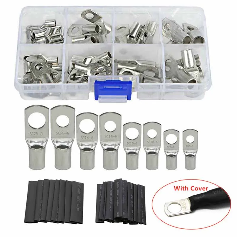 

60Pcs Automotive Copper Ring Lug Heat Shrinkable Tube Terminal Battery Wire Connector