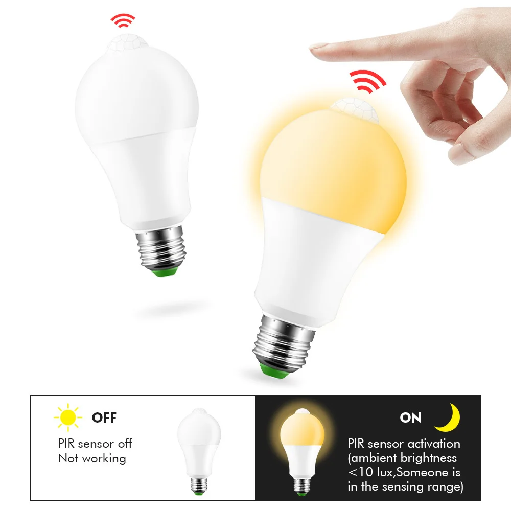 Led Bulb IP42 LED PIR Sensor Bulb E27 12W  PIR Motion Sensor Light Auto Turn On/Off Day Night Light for Home Lighting