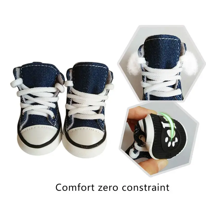 4pcs Spring Autumn Outdoor warm Pet Dog Denim Shoes Puppy Canvas Shoes Small dogs Sport Casual Anti-slip Boots