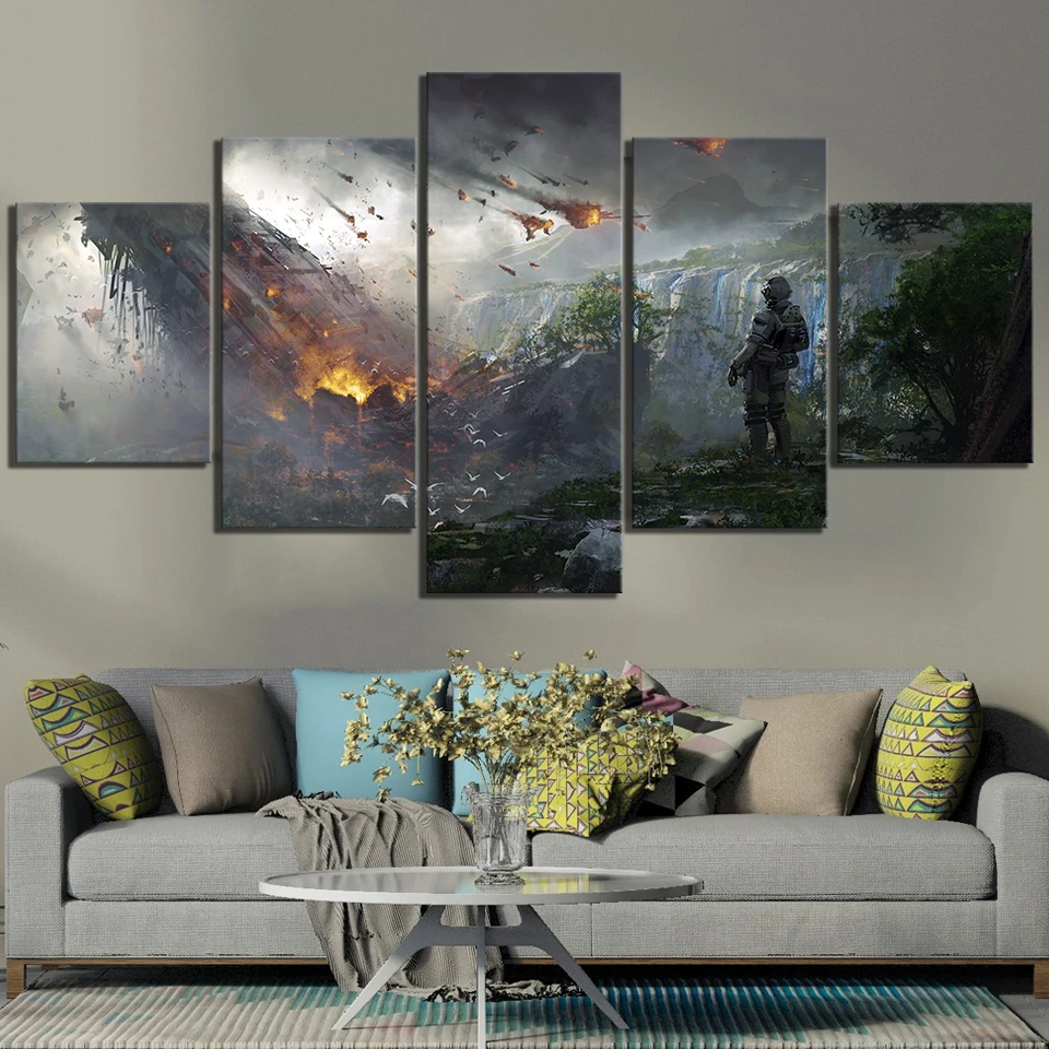 Gamer Wall Art 5Pcs Video Games Titanfall 2 Spaceship Soldier Canvas Posters Pictures HD Prints Paintings Home Decor Living Room