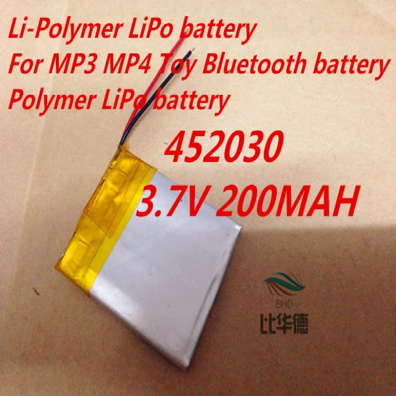 452030   Bateria LiPo de polímero de lítio Li-Po 3.7V 200MAH para polímero Bluetooth de brinquedo MP3 MP4
