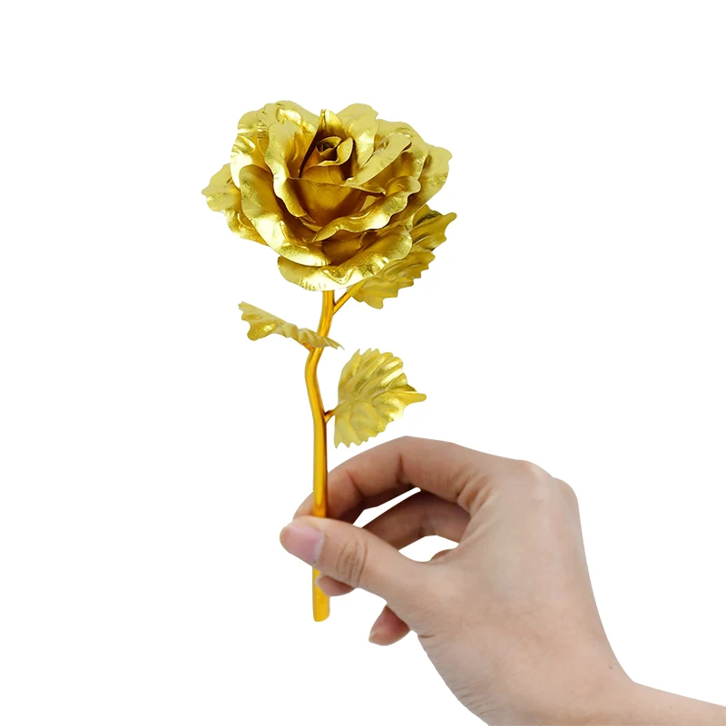 1 Stück Gold Rose Blume Folie Überzogene Kunststoff Künstliche Rosen Valentinstag Geschenk Schönheit Goldene Blumen für Zuhause Hochzeit Dekoration – Detail 9