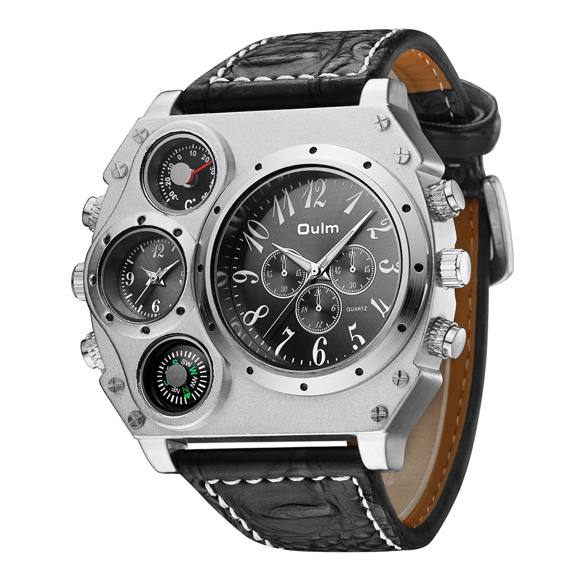 Creative Men Quartz Sport Leather Strap Watches Big Dial Military Wristwatch Mens Clock Compass Decoration Reloj Hombre