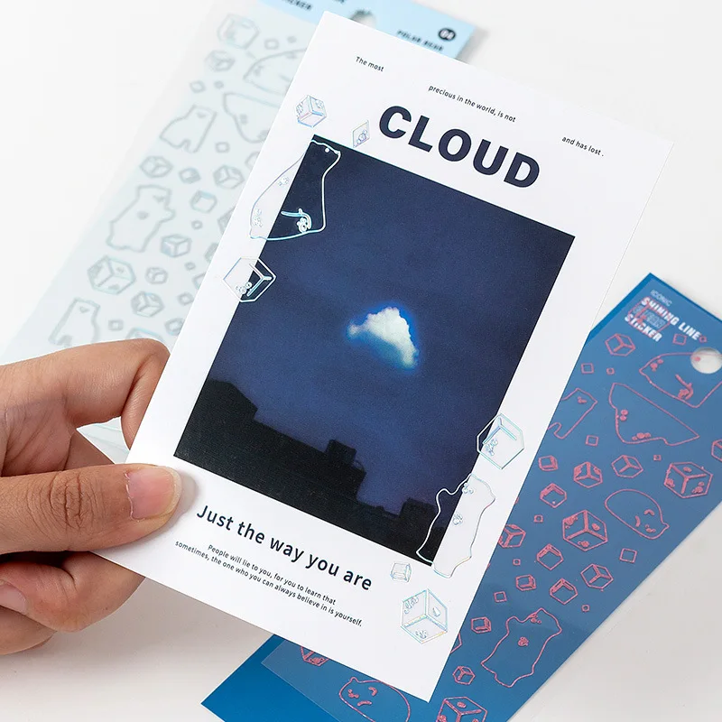 1Pcs Transparent Flash Radium Linie Stanzen PVC Material Aufkleber Scrapbooking Kreative DIY Deco Schreibwaren Aufkleber