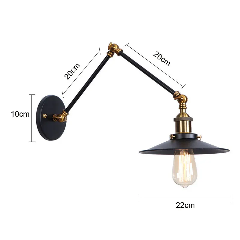 Nordic Black Lamps Adjustbale Iron Light Lanterns Bedroom Bedside Light Study Vintage Wall Light Bra Wall Sconce