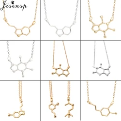 Jisensp Caffeine Molecule Geometric Necklaces Pendants DNA Serotonin Dopamine Necklace Chain Chokers Chemistry Female Collars