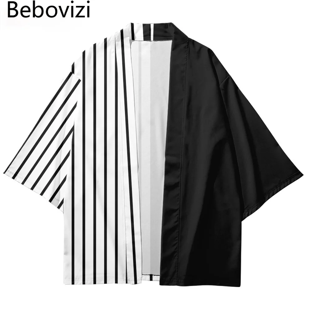 Geometry Stripes Patchwork Japanese Asian Harajuku Streetwear Cardigan Women Men Haori Kimono Cosplay Yukata Plus Size