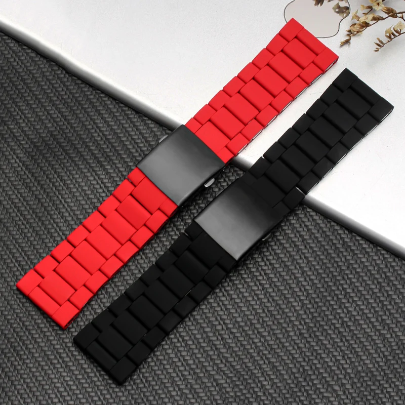 Waterproof silicone bracelet watch band 28mm for Diesel DZ7396 DZ7370 DZ428 rubber and stainless steel watchband mens strap