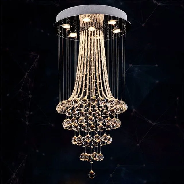 Crystal K9 Ceiling Lamps Trumpet Shape GU10 LED Stainless Steel Plate Modern Style Hanging Modern Light Fixture Chandelier