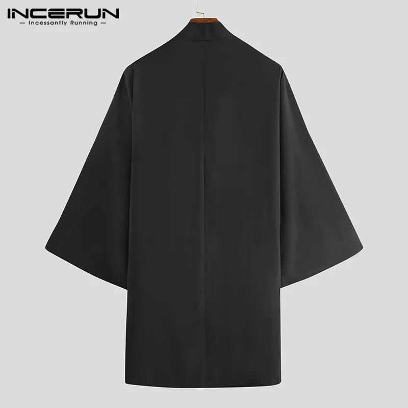 Männer Cardigan Öffnen Stich Lose Streetwear Langarm Graben 2023 Chic Vintage Punk Solide Lange Mäntel Herren Mantel Cape INCERUN 5XL