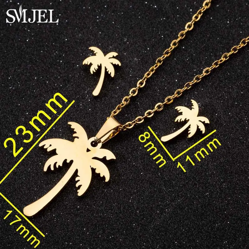 Women's Stainless Steel Coconut Tree Necklace & Earrings Set