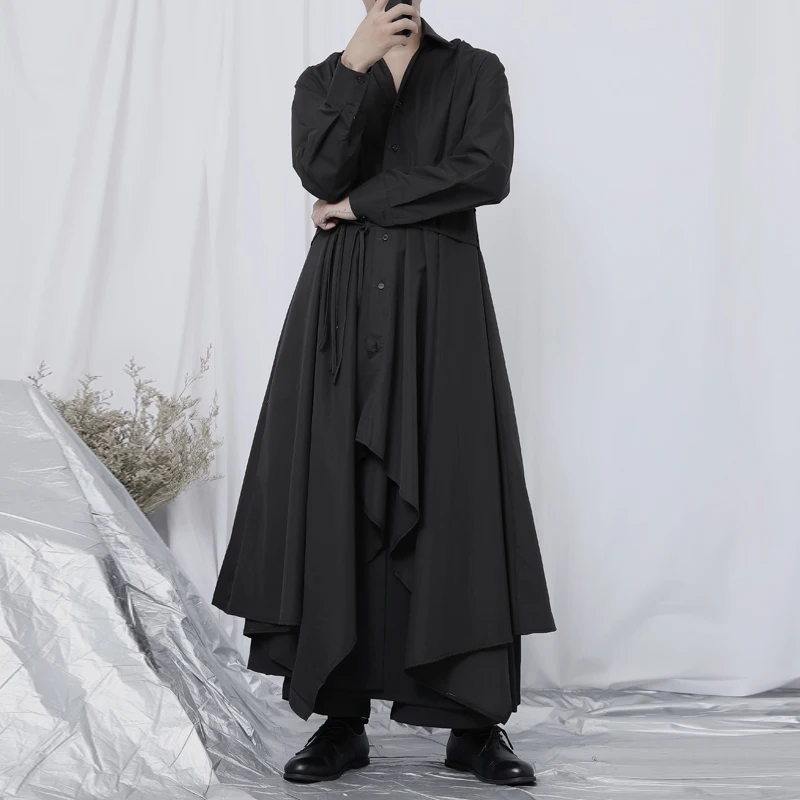 Men's Long-Sleeve Shirt Spring And Autumn New Japanese Yamamoto Style Dark Niche Design Fashion Off Large Size Shirt