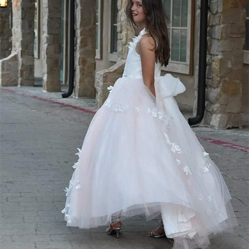 Blume Mädchen Kleid mit Spitze Schmetterlinge Kristalle Keyhole Zurück Hochzeit Nach Prinzessin Kleid Mädchen Erste Heilige Kommunion Kleider