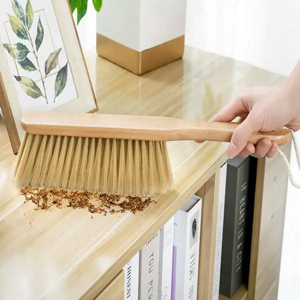 High quality beech wood fur bed brush household solid wood long handle broom dusting sofa brush