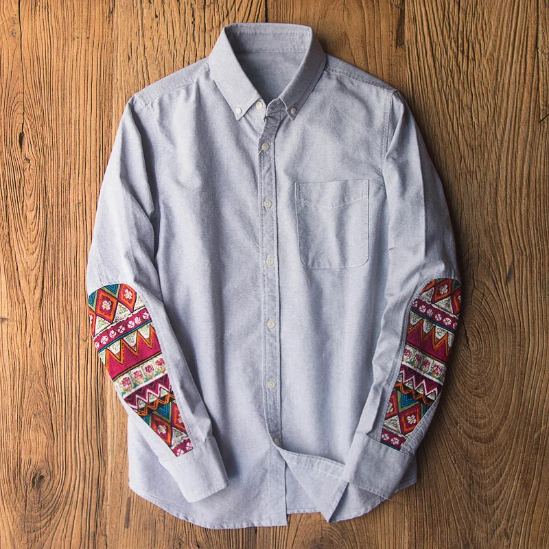 190907 Chic Patch Oxford Shirt Business Casual Gentleman Office Daily Long Sleeve Lapel Trendy Japan Style Men Blouse Tops New