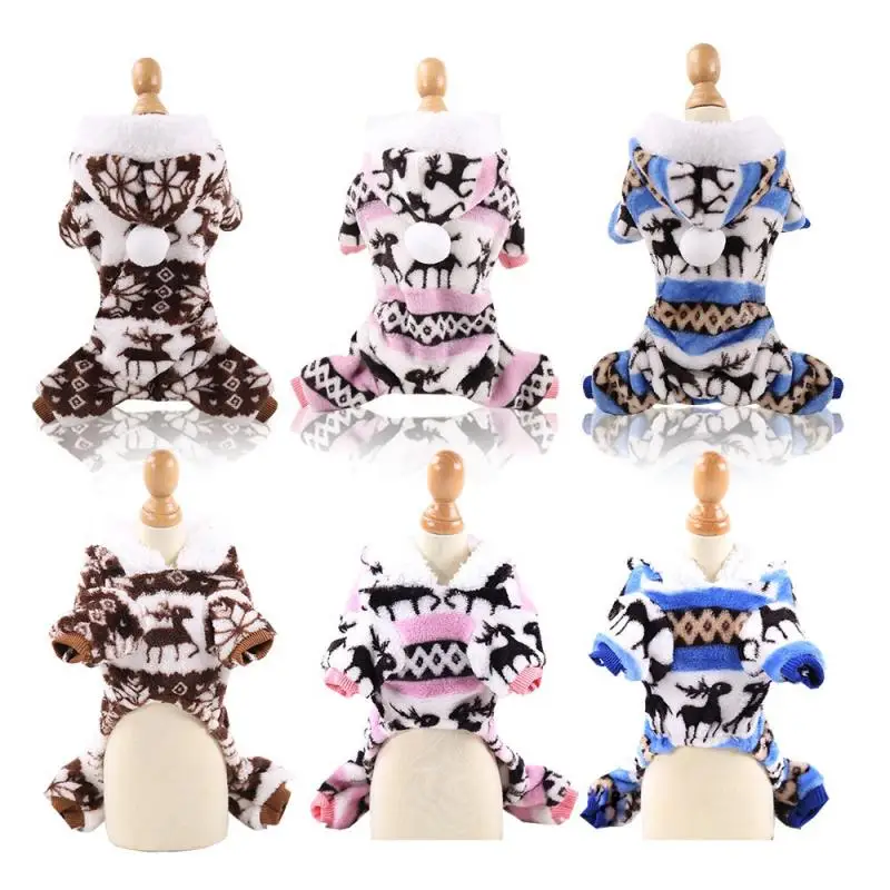 1PC Pet Dog Warm Clothes Puppy Jumpsuit Hoodie Coat Doggy Apparel Coral Fleece Warm Clothes Teddy XS-XXL Sweaters for Pets