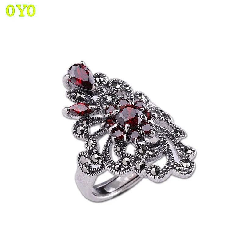 

100%S925 sterling silver jewelry personality retro women's pomegranate red ring free shipping