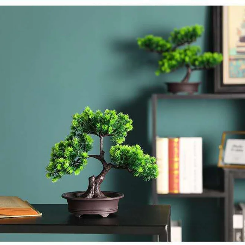 Simulation plant potted welcome pine indoor green plant small potted landscape office desktop furnishings home decorations