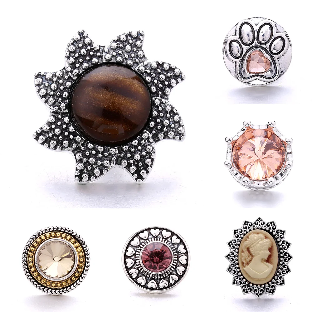 Fashion 5Pcs High Quality Snap Button Jewelry 40 Style Brown Crystal Snap Button Women\'s 18mm Snap Bracelet Necklace Accessories