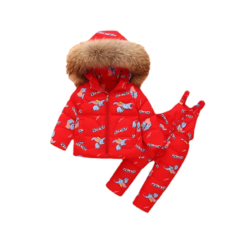 new children's down jacket suits for men and women baby suspenders, two-piece padded jacket for infants and young children